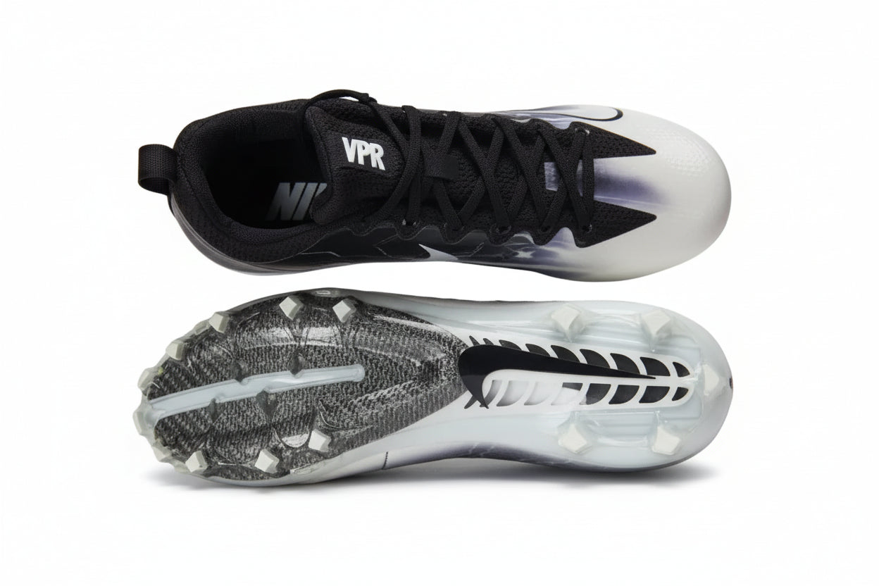 Nike Vapor Untouchable Pro Lightning football cleats showing top view and outsole traction pattern